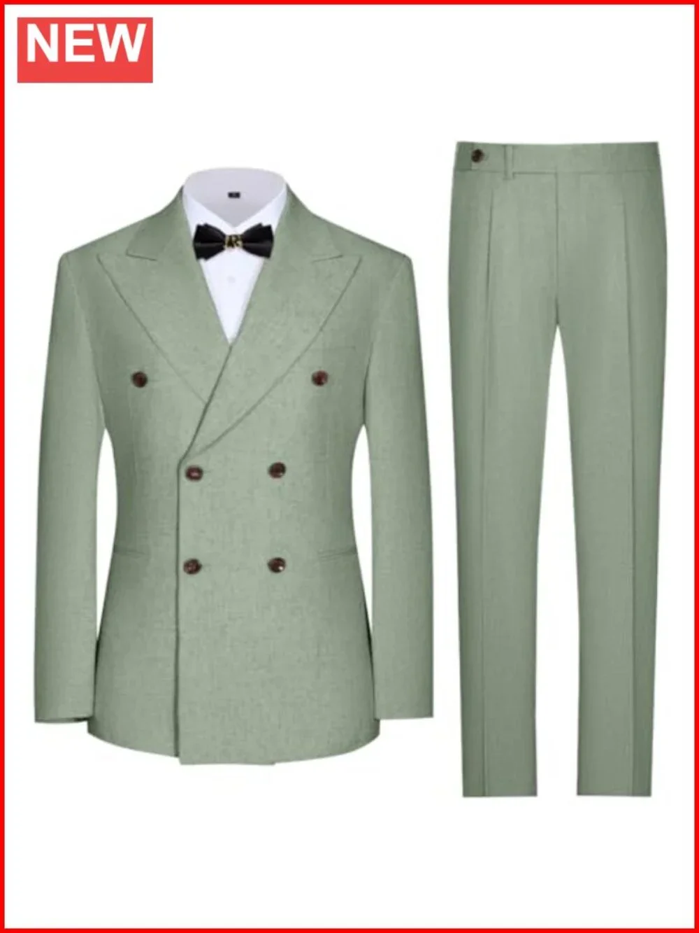 Men's Linen 2-Piece Double Breasted Suit Set Beach Wedding Tuxedo